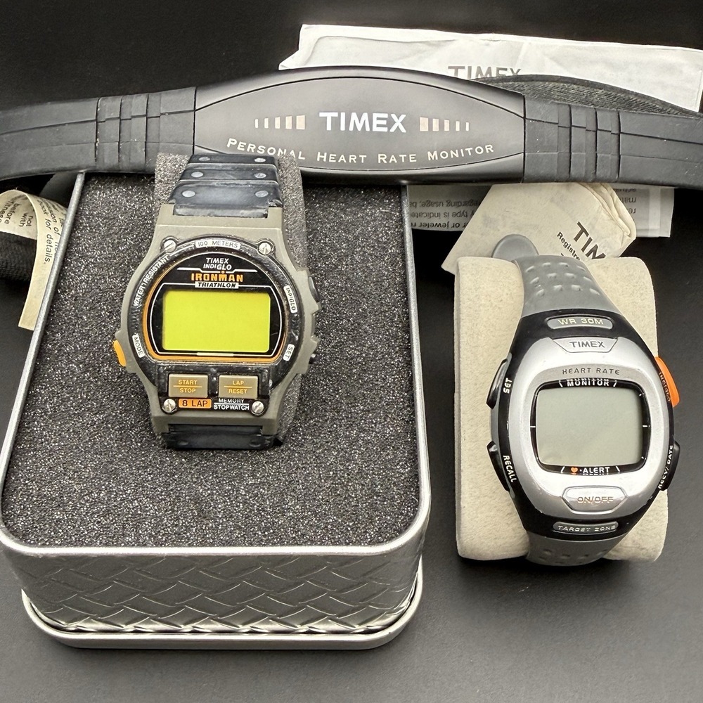 Timex Ironman Triathlon Sports Watch Lot of 2 w/ Heart Rate Monitor Chest Strap